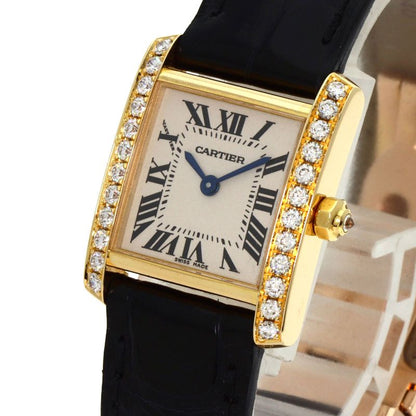 Cartier Tank Francaise SM Watch 18K Yellow Gold Leather Diamond
