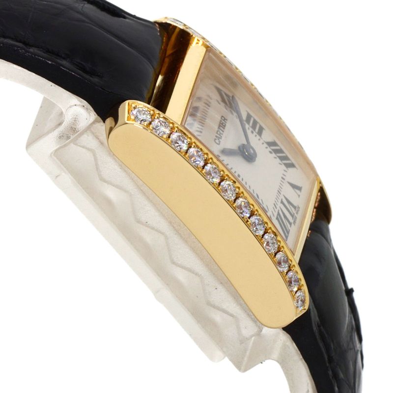 Cartier Tank Francaise SM Watch 18K Yellow Gold Leather Diamond