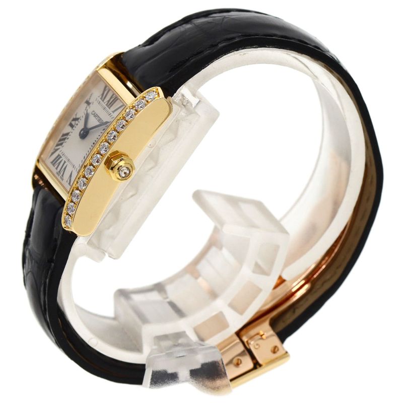 Cartier Tank Francaise SM Watch 18K Yellow Gold Leather Diamond