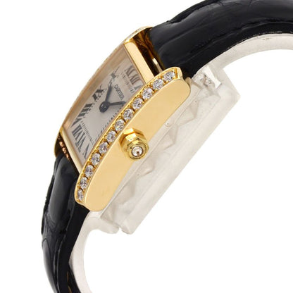 Cartier Tank Francaise SM Watch 18K Yellow Gold Leather Diamond