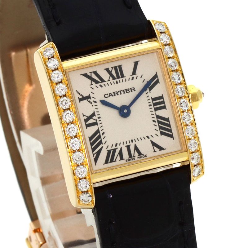 Cartier Tank Francaise SM Watch 18K Yellow Gold Leather Diamond