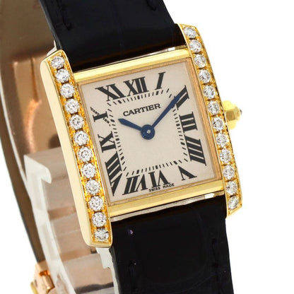 Cartier Tank Francaise SM Watch 18K Yellow Gold Leather Diamond