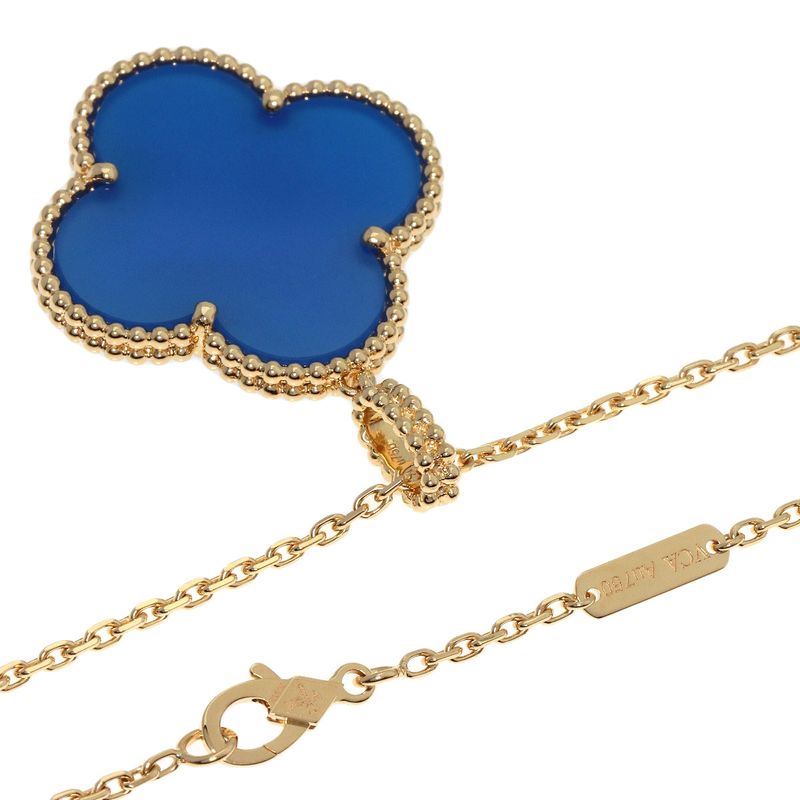 Van Cleef & Arpels Magic Alhambra Blue Agate Necklace 18K Yellow Gold