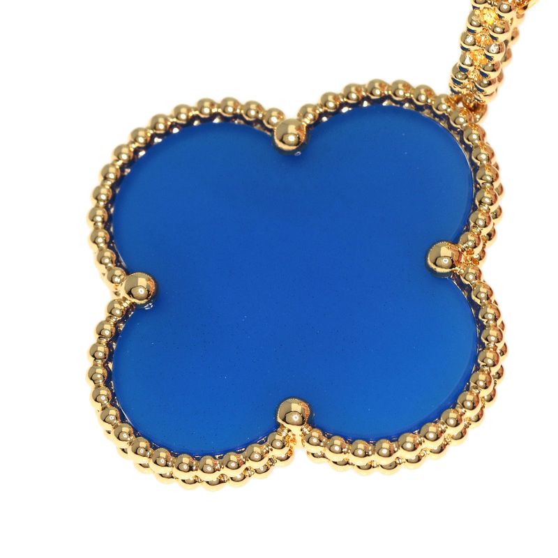 Van Cleef & Arpels Magic Alhambra Blue Agate Necklace 18K Yellow Gold