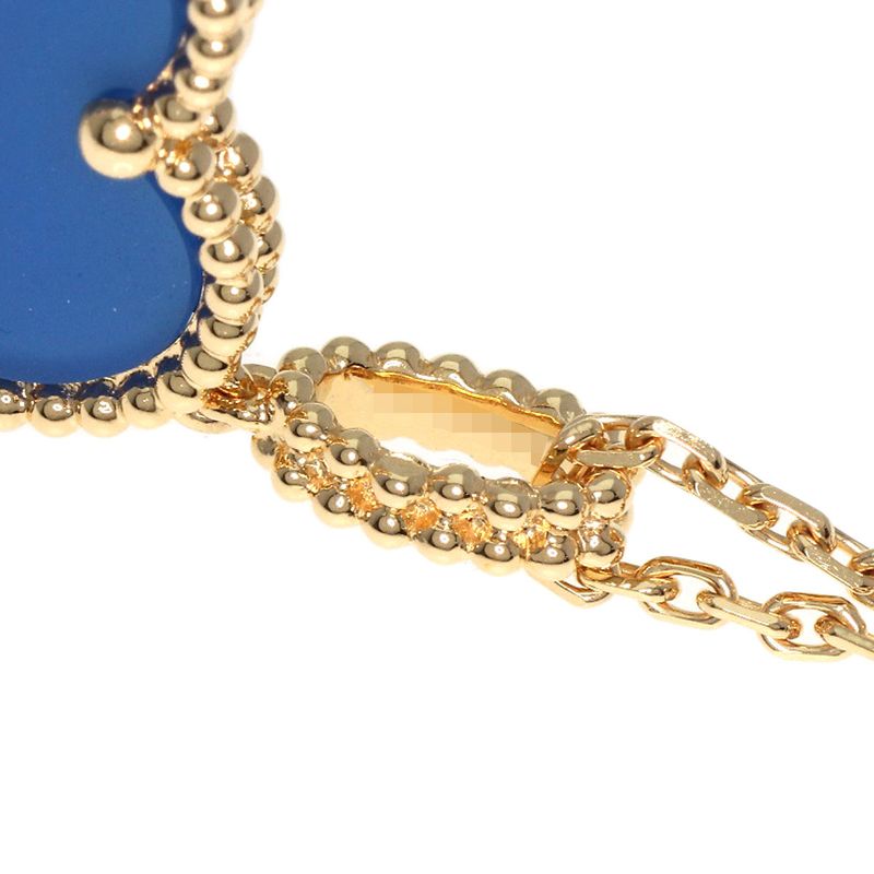 Van Cleef & Arpels Magic Alhambra Blue Agate Necklace 18K Yellow Gold