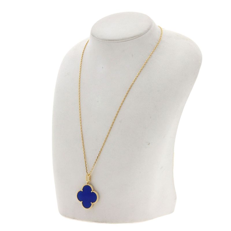 Van Cleef & Arpels Magic Alhambra Blue Agate Necklace 18K Yellow Gold