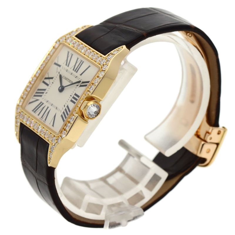 Cartier Santos Dumont Diamond Bezel Watch 18K Pink Gold Leather