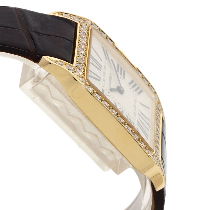Cartier Santos Dumont Diamond Bezel Watch 18K Pink Gold Leather