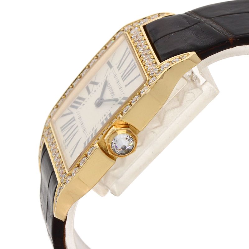 Cartier Santos Dumont Diamond Bezel Watch 18K Pink Gold Leather