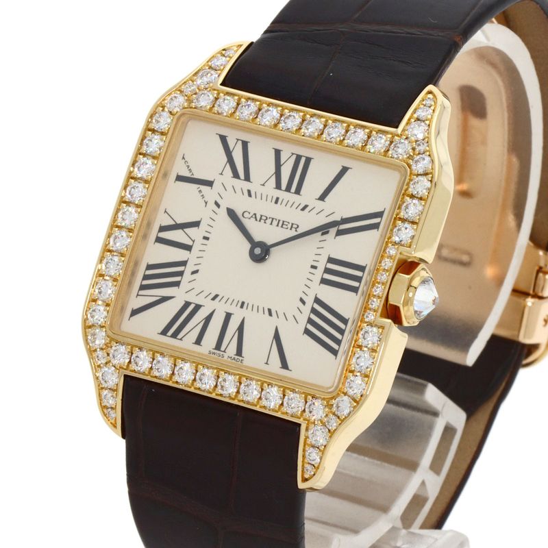 Cartier Santos Dumont Diamond Bezel Watch 18K Pink Gold Leather