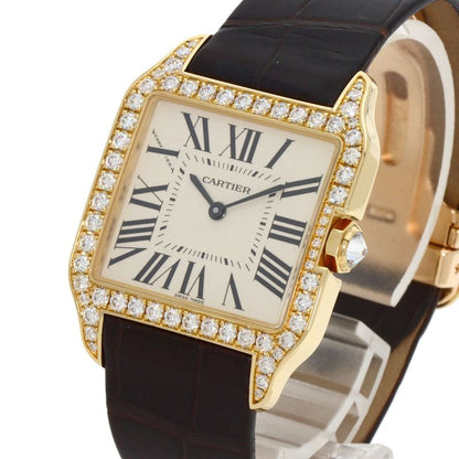 Cartier Santos Dumont Diamond Bezel Watch 18K Pink Gold Leather