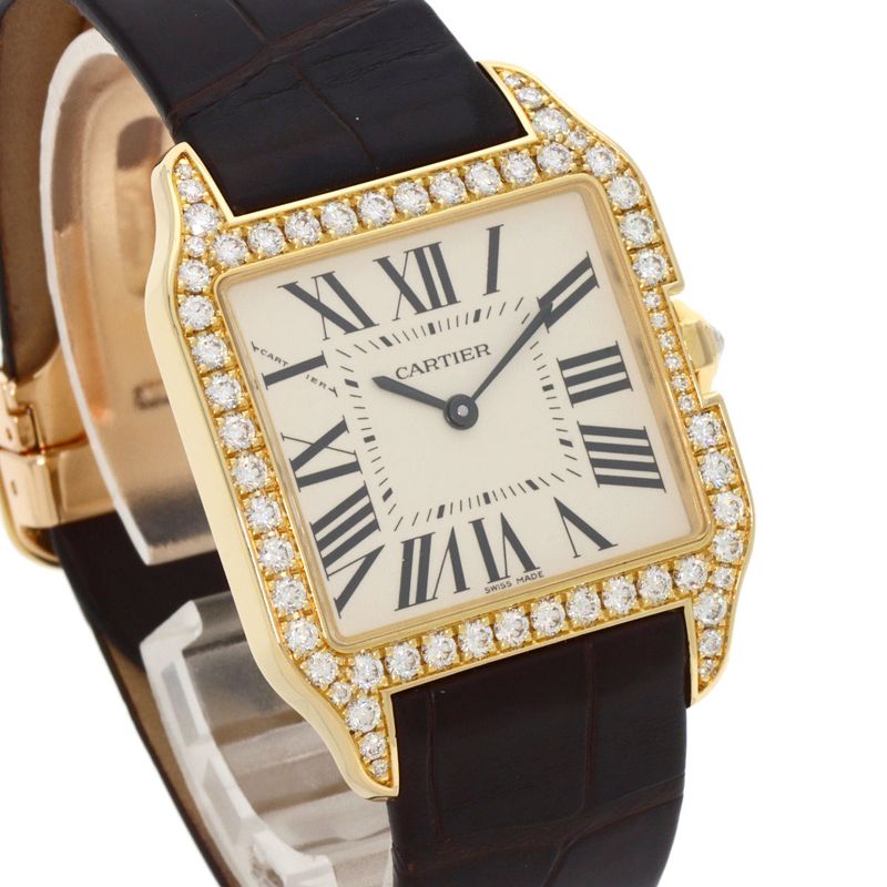 Cartier Santos Dumont Diamond Bezel Watch 18K Pink Gold Leather