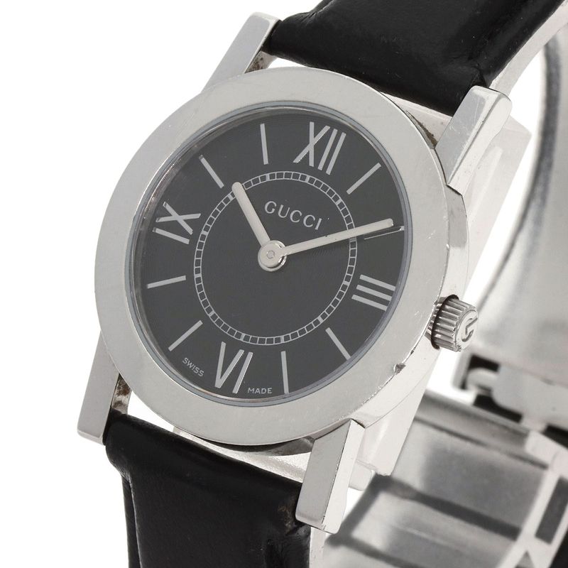 Gucci Round Face Watch SS Leather