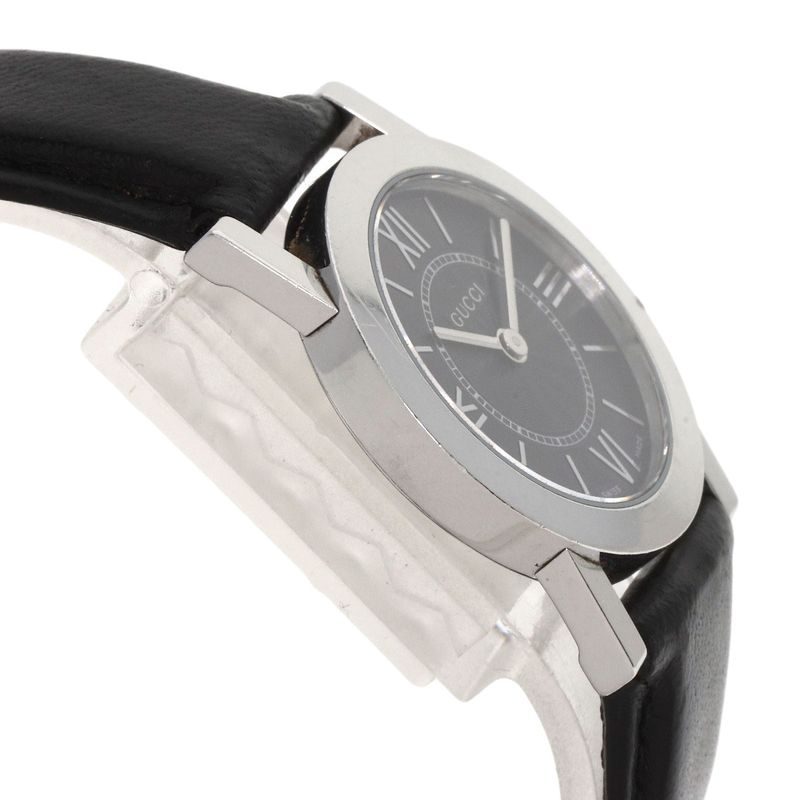 Gucci Round Face Watch SS Leather