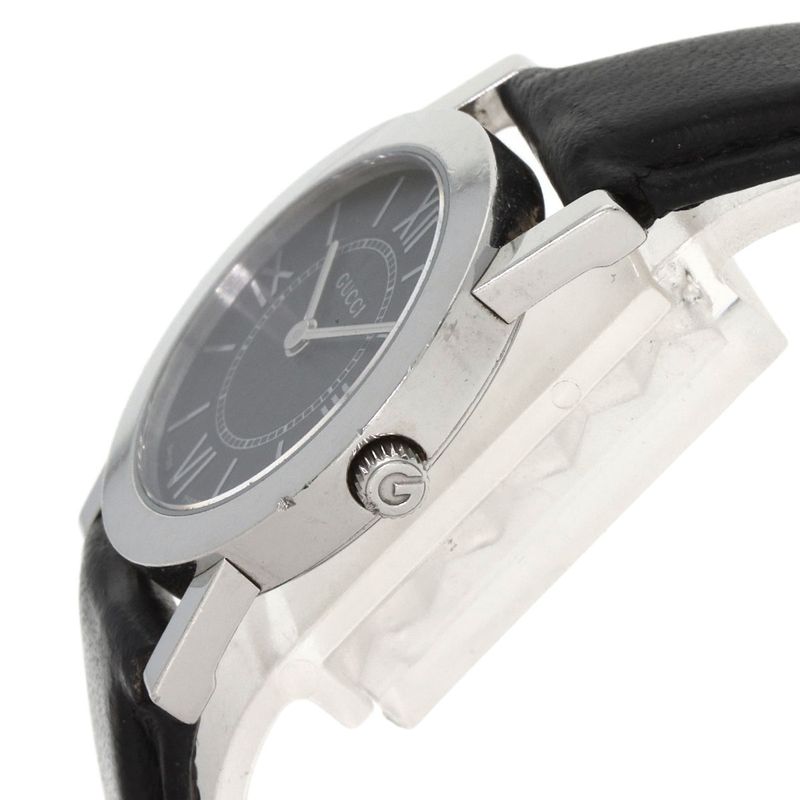 Gucci Round Face Watch SS Leather