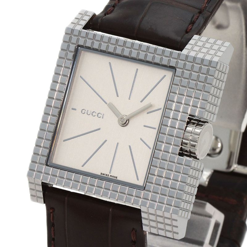 Gucci Square Face Watch SS Leather