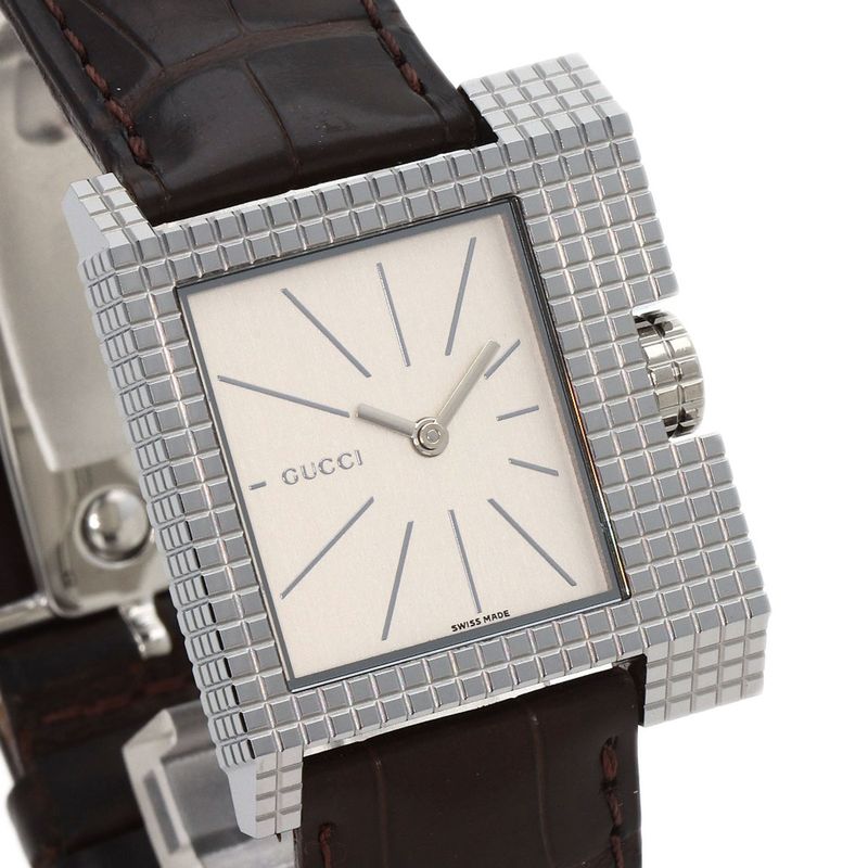 Gucci Square Face Watch SS Leather