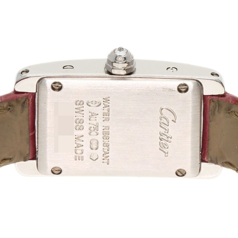 Cartier Mini Tank American Watch 18K White Gold Leather Diamond