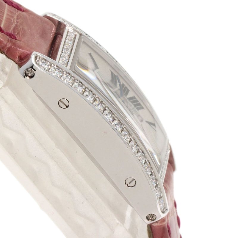 Cartier Mini Tank American Watch 18K White Gold Leather Diamond