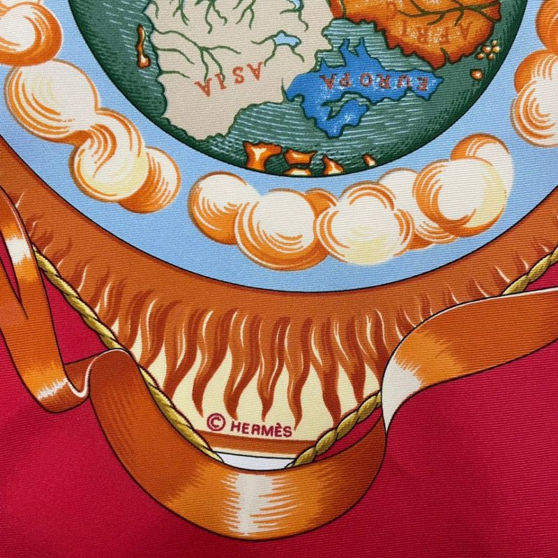 Hermes Scarf Carre 90 Pau Dela Des Cinq Mers Beyond the Five Seas Silk Red