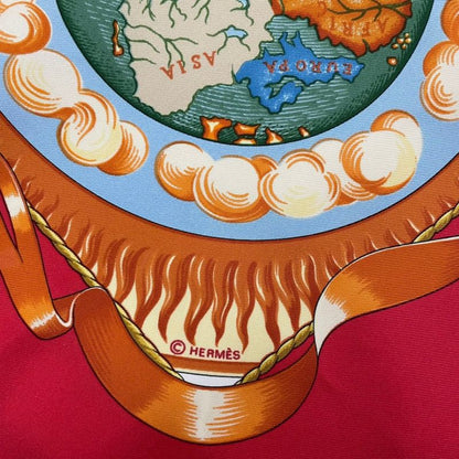 Hermes Scarf Carre 90 Pau Dela Des Cinq Mers Beyond the Five Seas Silk Red