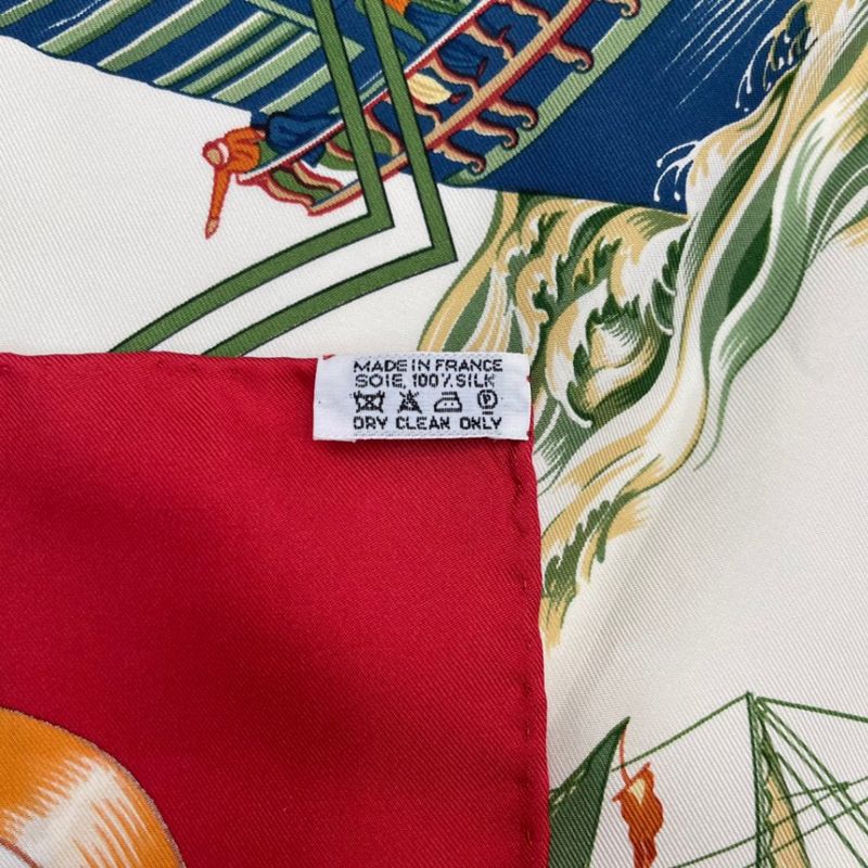 Hermes Scarf Carre 90 Pau Dela Des Cinq Mers Beyond the Five Seas Silk Red