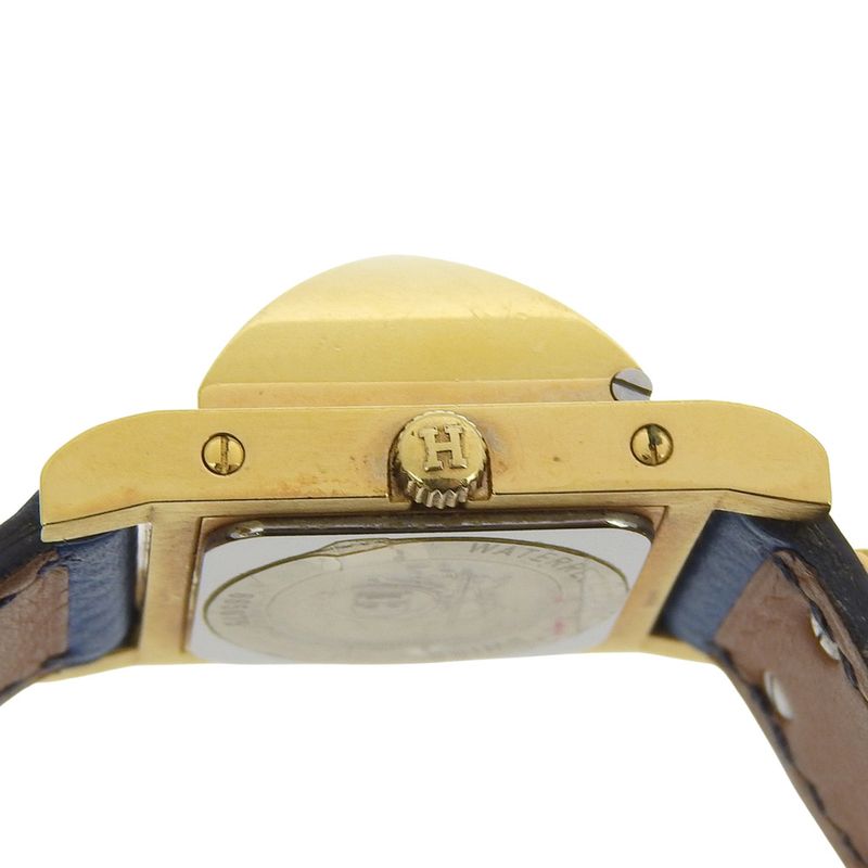 Hermes Medallion Gold Plated Leather Quartz Analog Display White Dial