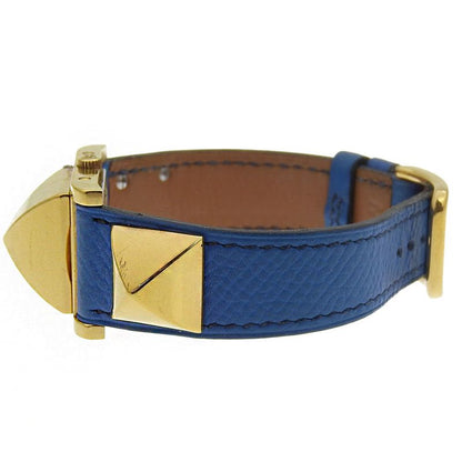 Hermes Medallion Gold Plated Leather Quartz Analog Display White Dial