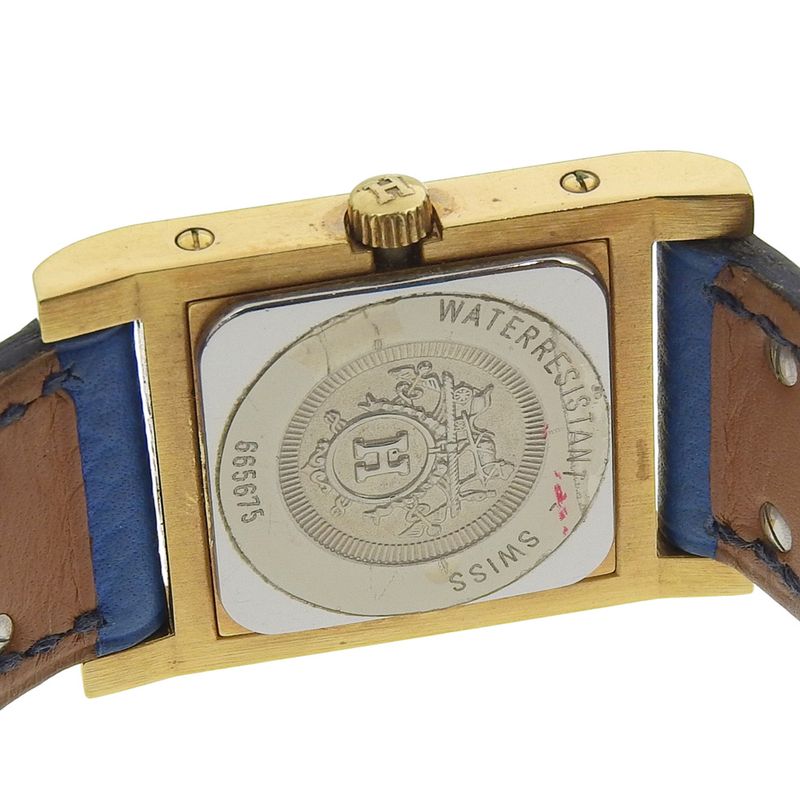 Hermes Medallion Gold Plated Leather Quartz Analog Display White Dial