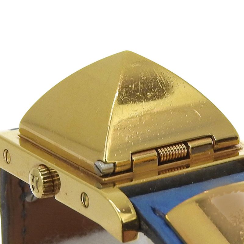 Hermes Medallion Gold Plated Leather Quartz Analog Display White Dial