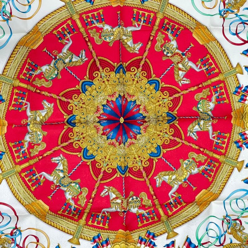 Hermes Carre 90 Scarf Silk Luna Park Amusement Park Merigo Land Navy
