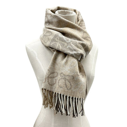 Loewe Muffler Shawl Checkerboard Scarf Wool Cashmere Beige