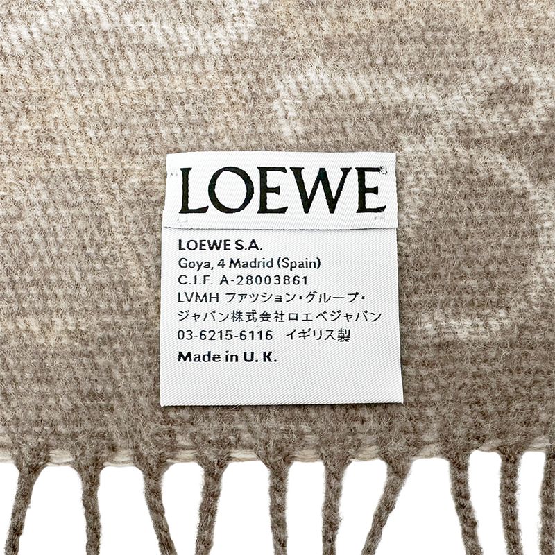 Loewe Muffler Shawl Checkerboard Scarf Wool Cashmere Beige