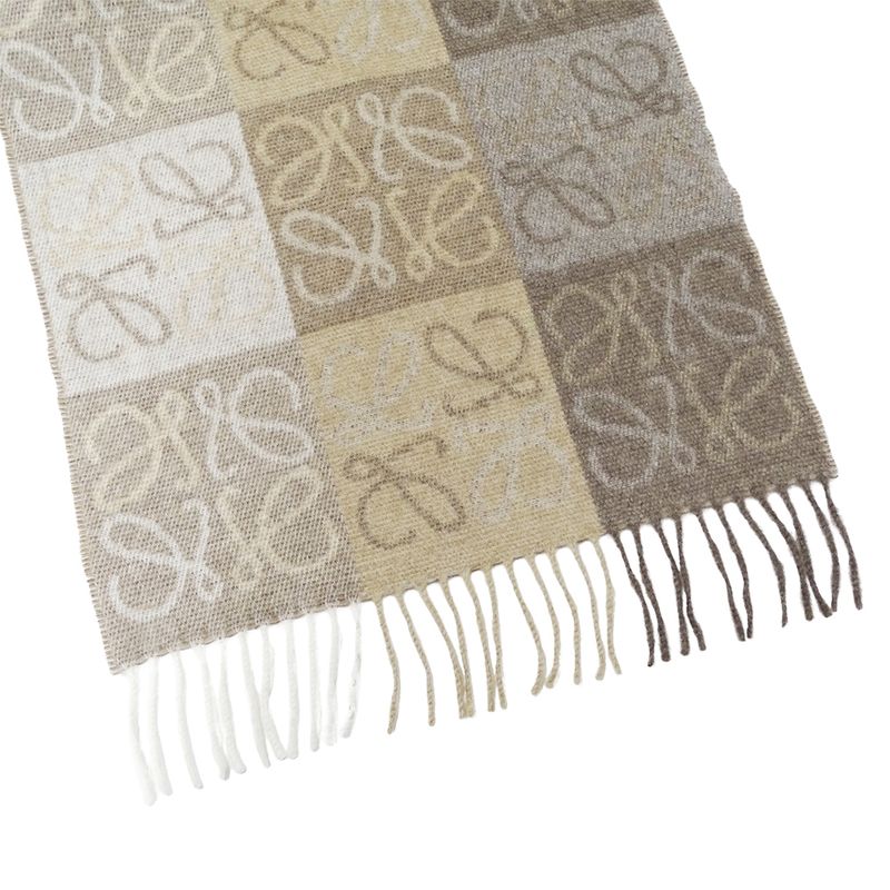 Loewe Muffler Shawl Checkerboard Scarf Wool Cashmere Beige