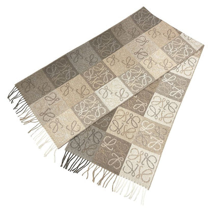 Loewe Muffler Shawl Checkerboard Scarf Wool Cashmere Beige