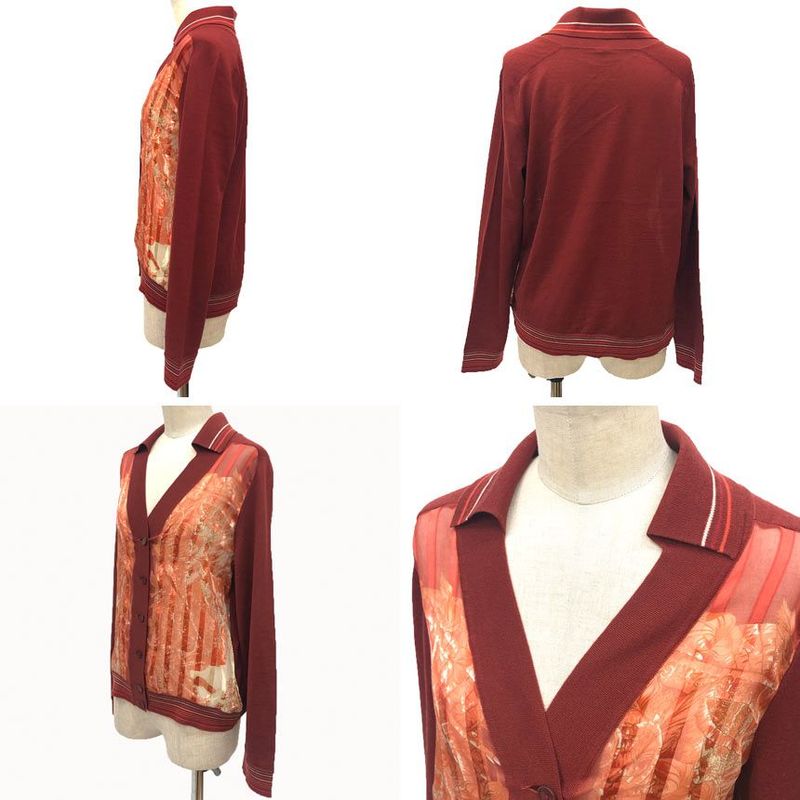 Hermes Cardigan 38 Long Sleeve Silk Wool Gaultier Era Burgundy