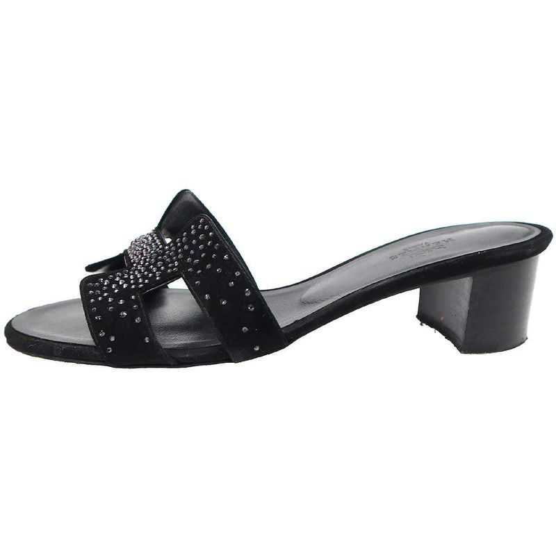 Hermes Oasis Sandal Oasis Rhinestone Design Black 36.5