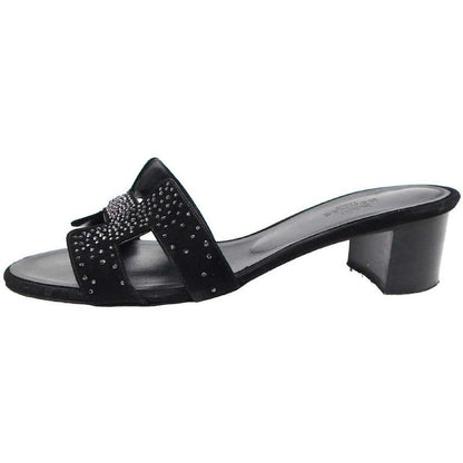 Hermes Oasis Sandal Oasis Rhinestone Design Black 36.5