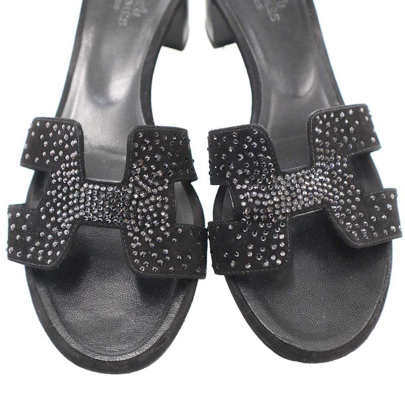 Hermes Oasis Sandal Oasis Rhinestone Design Black 36.5