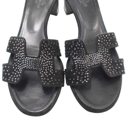 Hermes Oasis Sandal Oasis Rhinestone Design Black 36.5