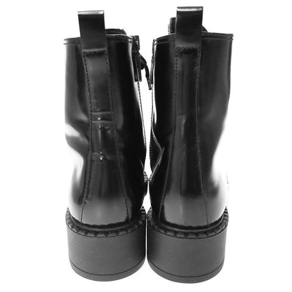 Prada Brushed Leather Side Zip Lace Up Boots Black 39