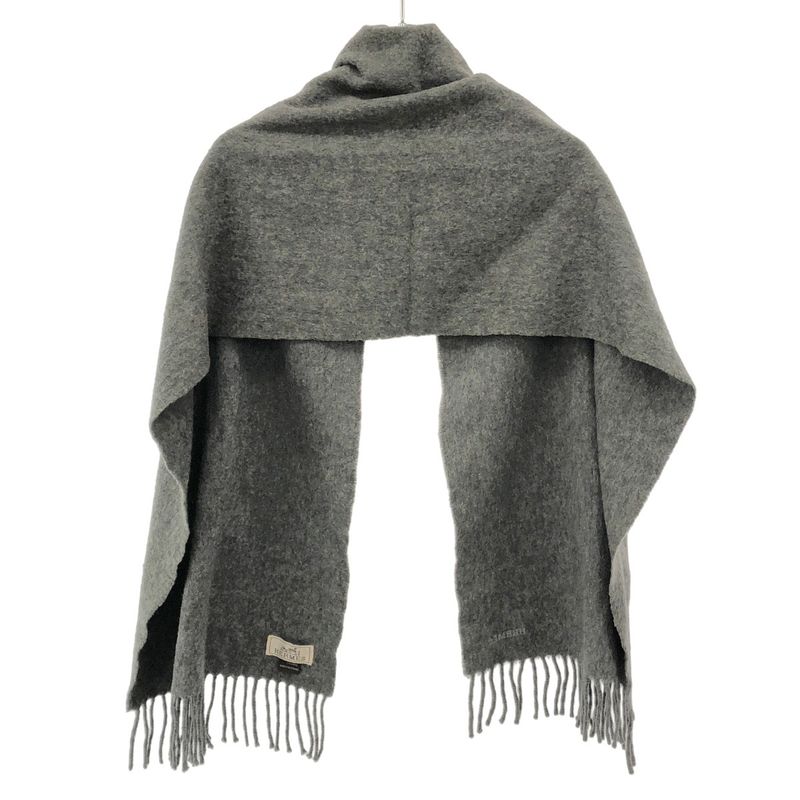 Hermes Cashmere Fringe Muffler Gray Scarf
