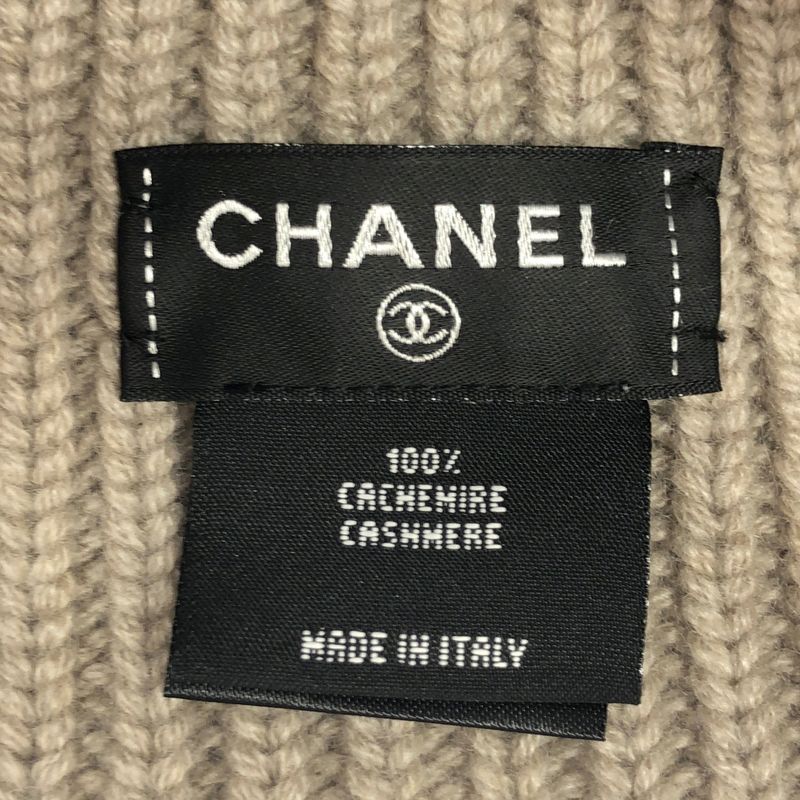 Chanel Logo Patch Cashmere Knit Cap Beige