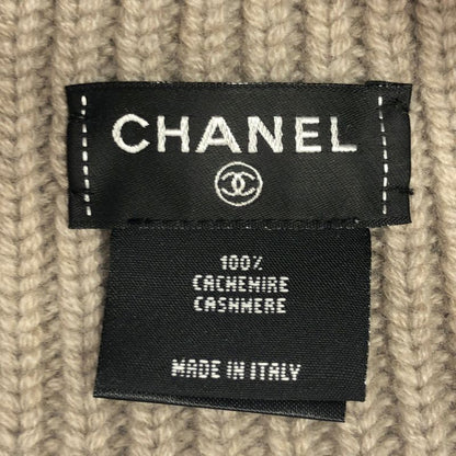 Chanel Logo Patch Cashmere Knit Cap Beige