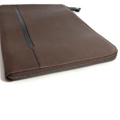 Bvlgari Clutch L-shaped Zipper Logo Leather Brown