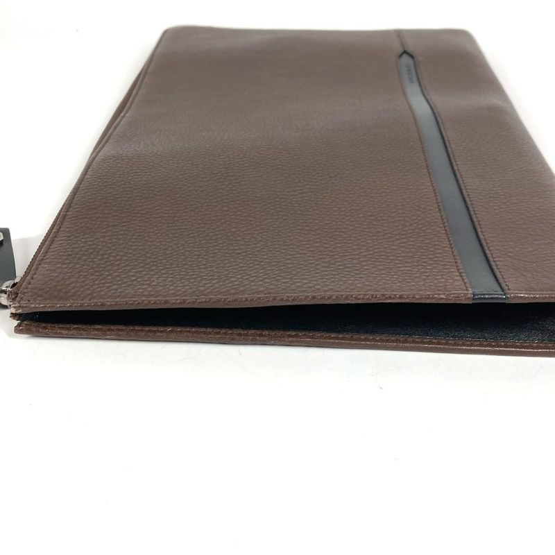 Bvlgari Clutch L-shaped Zipper Logo Leather Brown