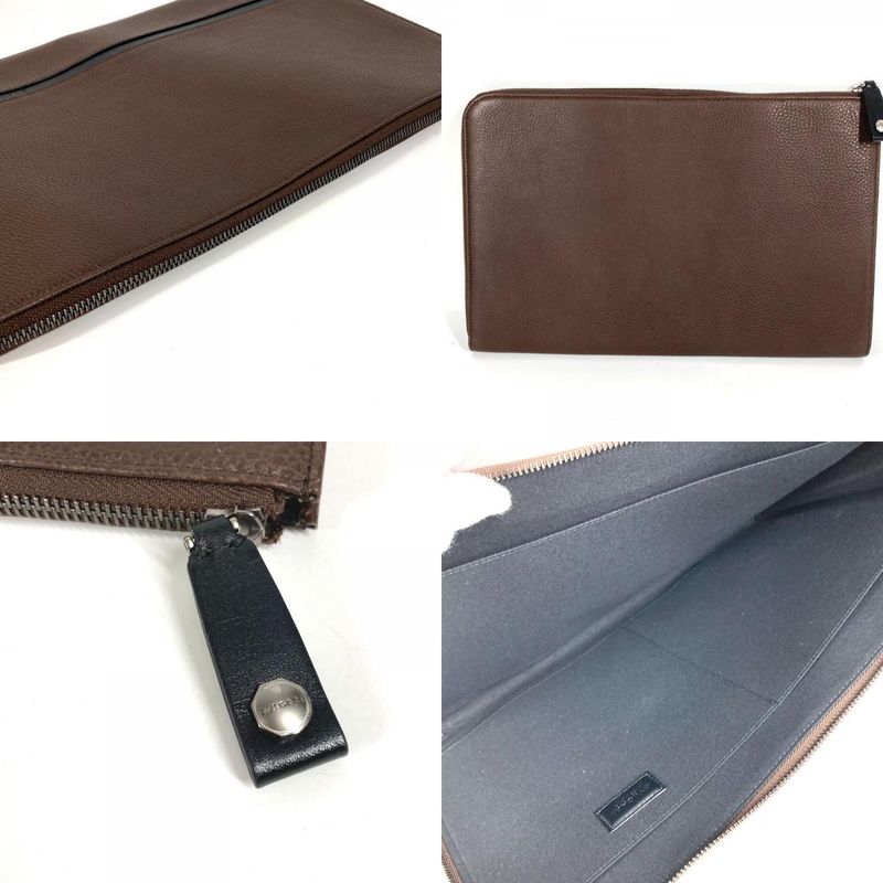 Bvlgari Clutch L-shaped Zipper Logo Leather Brown