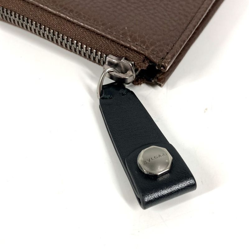 Bvlgari Clutch L-shaped Zipper Logo Leather Brown