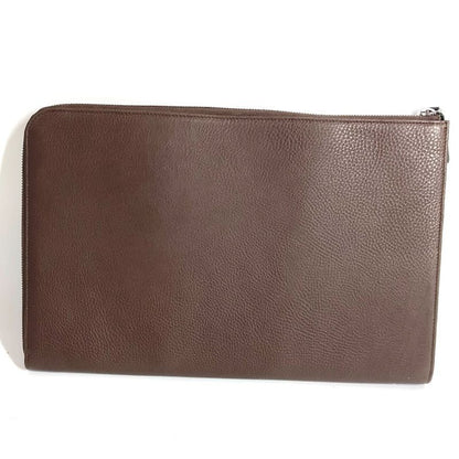 Bvlgari Clutch L-shaped Zipper Logo Leather Brown