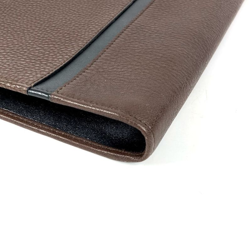 Bvlgari Clutch L-shaped Zipper Logo Leather Brown